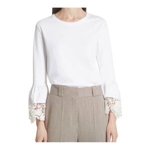 Seeby Chloé White Powder Lace Cuff Blouse Size L Cotton